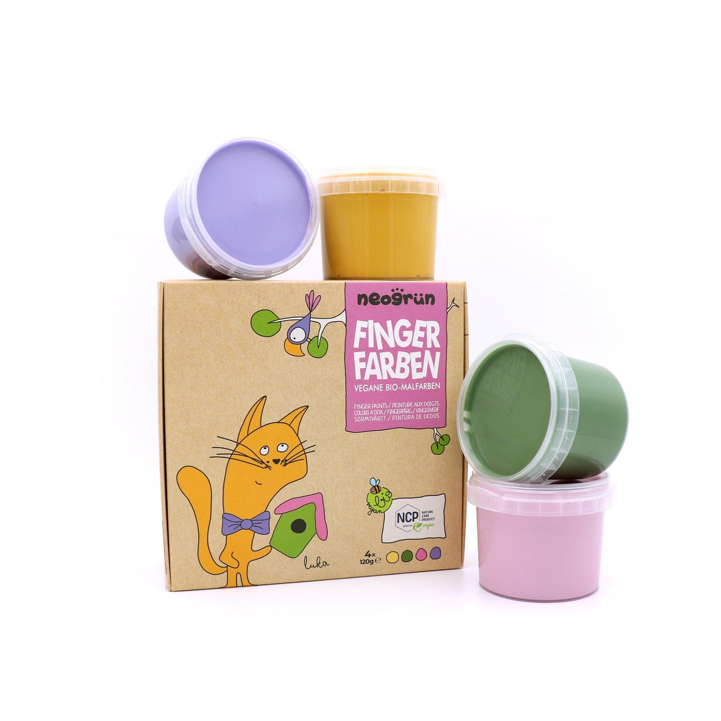 Neogrün Organic Finger Paint Set 4x120g – Yellow, Green, Pink, Violet