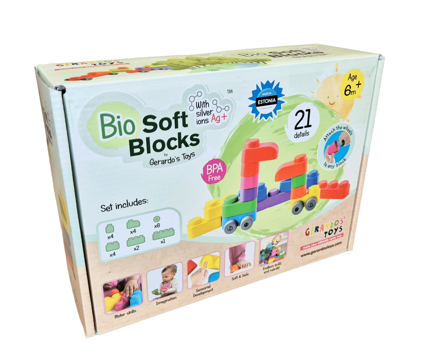 Soft Blocks Set With Wheels - 21 pcs