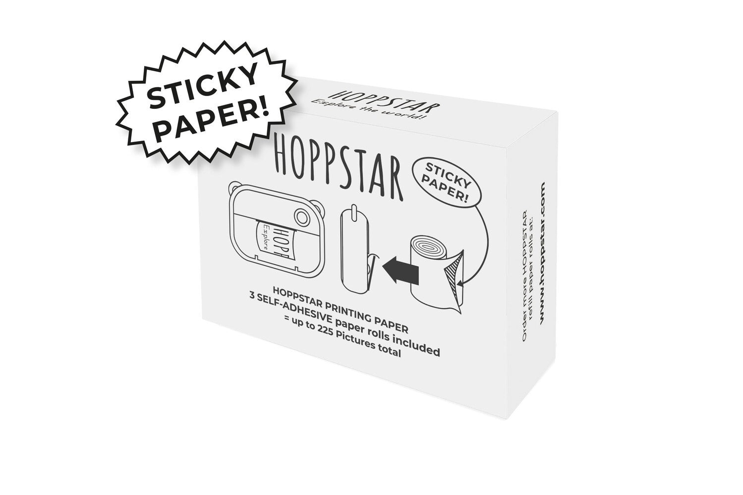 Hoppstar 3x Paper Rolls – White, Self Adhesive